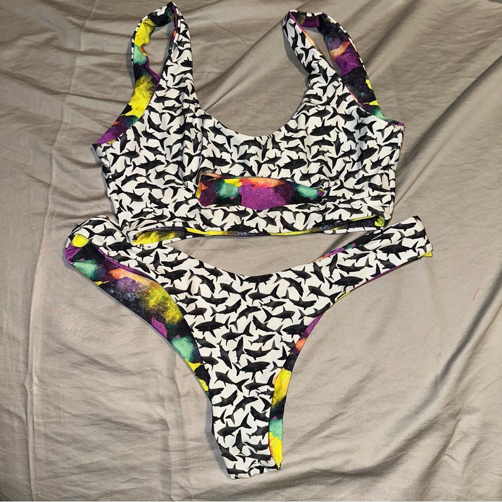 Moana Bikini in Black and White with Multicolor Accents - Picture 3 of 7